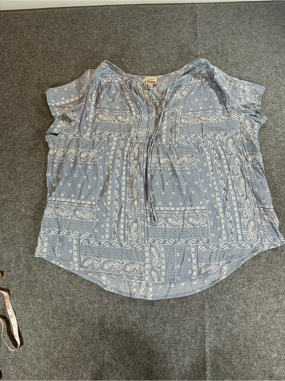 Como Vintage Blue Printed Peasant Blouse